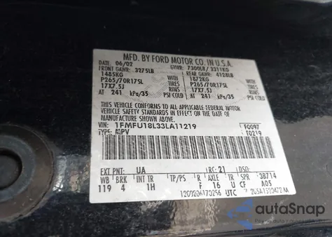 2003 Ford Expedition Eddie Bauer from USA, damaged, VIN 1FMFU18L33LA11219